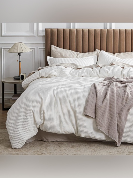 Other - Bedsure Cotton Duvet Cover Full 80x90 Coconut White Waffle 3pc New